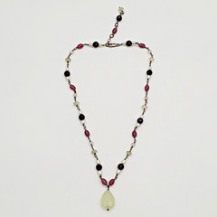VTG 925 Pearl and Gemstone Jade Teardrop Necklace 18in Sterling Silver 12gtw