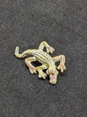 Vintage Alligator Brooch Iridescent Ivory Enamel Crocodile Reptile Lizard Pin