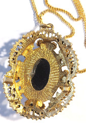 VINTAGE STUNNING BLACK RHINESTONE SIGNED SPHINX NECKLACE PENDANT