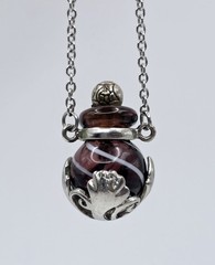 Vintage Artisan Art Glass Perfume Bottle Pendant Necklace Silver Tone Scent Vial