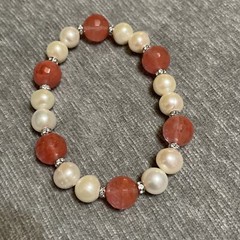 VTG Pair Of Large Pearl Faceted Rose Quartz Gemstone Rhinestone Beads 2