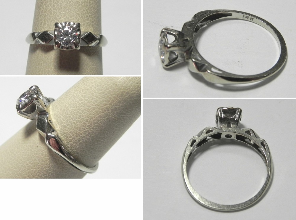 C1910 Vintage 14K White Gold .27ct Solitaire Diamond Engagement Ring, Sz 6.25