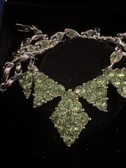 Bogoff Necklace Choker Rhinestone Silver Tone 15.5 in Length Lime Green F