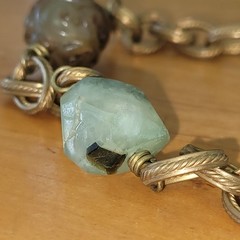 Vintage Artisan Jade Turquoise Carnelian Rutilated Quartz Necklace 14K GF