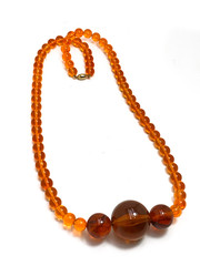 Vintage Chunky Bead Necklace Orange Amber Lucite Faux Tortoiseshell 29 in Long