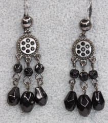 Silver Tone Black Dangle Drop Glass Bead Chandelier Pierced Earrings