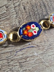 Vintage Micro Mosaic Multi Color Floral Design Linked Bracelet