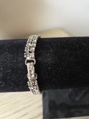 Vintage Signed Garne Jewelry Clear Rhinestone Bracelet Silver Tone Double Strand