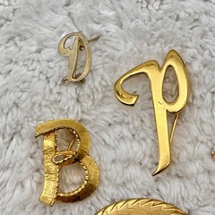 Vintage Monogram Brooch Lot of 6 Metal Pins Various Styles