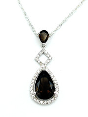 Sterling Silver 925 FAS Brown Spinel Pear Shaped Halo Pendant Necklace