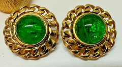 VINTAGE 3 PAIR CAROL LEE GOLD TONE GREEN GLASS FAUX PEARL, CLIP ON EARRINGS