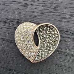 Vintage 925 Sterling Silver Thailand Marcasite Crystal Split Heart Slide Pendant