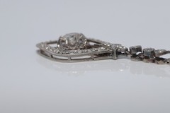 Antique Circa 1920s Art Deco 18k Gold Natural Diamond Pendant Necklace