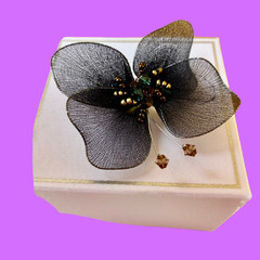 Vintage Purple Silk Butterfly Brooch Pin Wire Edged Gift Box new