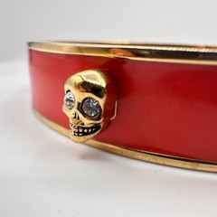 Vintage Y2K Juicy Couture Gold Tone Skull Clear Glass Bangle Bracelet Jewelry