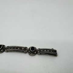 Vintage Sterling Silver 925 Marcasite and Black Onyx Link Bracelet 7.5 Inches