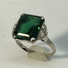Antique American Art Deco 30s White Gold Natural Diamond Ring 3.6 Gram Size 6.25