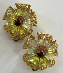 Juliana Delizza Elster Gold Tone Topaz Margarita Navette Brooch Earring Set