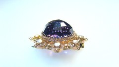 🌟Large Antique 8K Gold Amethyst w Pearls Pin & Faceted Dome-Shaped Stone