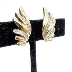 PANETTA vintage earrings – gold-tone rhinestone clip-ons – angel wings feathers
