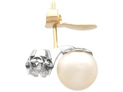 Vintage Cultured Pearl and 1.07Ct Diamond Platinum Earrings Circa 1950