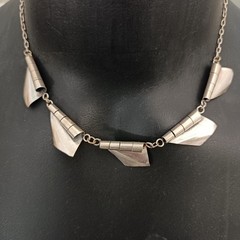 Modernist Silver Necklace Sculptural Artisan Bib Statement Abstract Handmade VTG