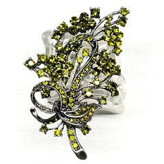 VTG Floral Spray Bow Pin Brooch Sparkling AB Peridot Green Crystal Rhinestones