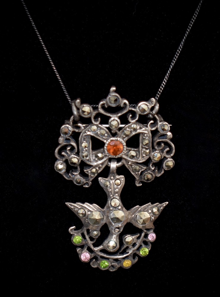 GORGEOUS ! Antique FRENCH 900 Silver *ST ESPRIT* MARCASITES/PASTES Pendant/chain