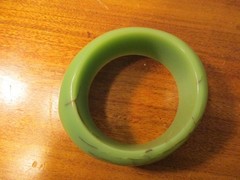 Vintage Lucite Acrylic Bangle Bracelet. Green. Brown Irregular Veins. 2.5 in.ID