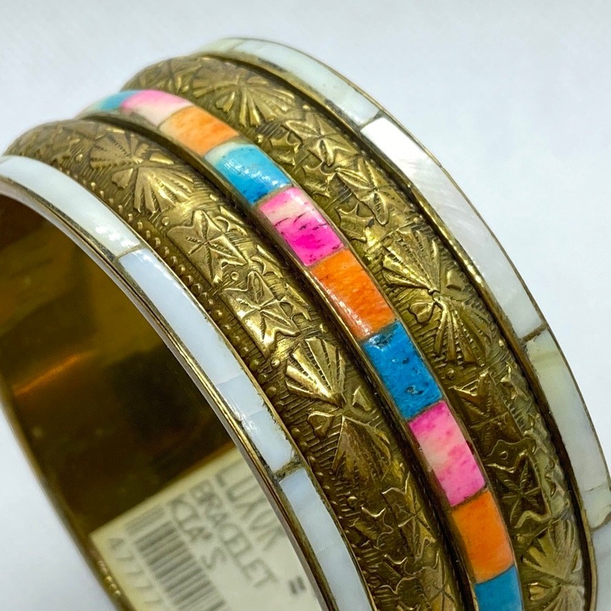 Rainbow Vintage One Size Fits All! Gold Plated, White, and Multicolored Bangle