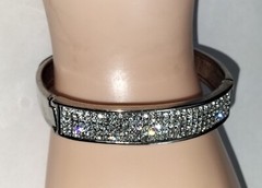 Vintage Silver Tone Hinged Bangle Embellished with Pavé Crystals 62 mm