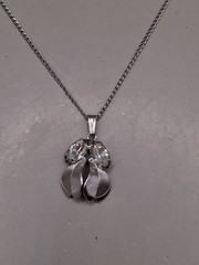 Vtg 12k White Gold Filled Crystal Pendant Chain Link Necklace 17.7″