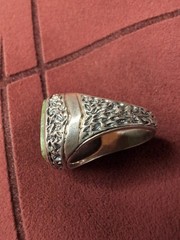 Statement Vintage Art Deco Style Sterling Silver Green Jade Ring Size 8.25