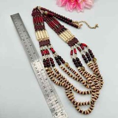 Chico’s Cherry-Colored Bib Necklace Beaded Tribal Boho Tropic Vaca Statement