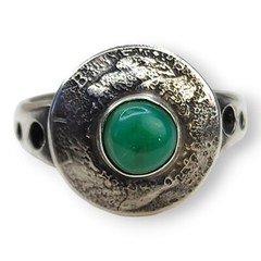 Vintage Artisan Sterling Silver 925 Mercury Head Dime Chrysocolla Ring SZ 11