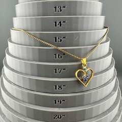 Vintage Rhinestone Heart Pendant Necklace Blue Stone Gold Tone 15″ Chain Dainty