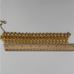Vintage Signed Francois for Corocraft Gold Tone Leaf Link Bracelet Wide MCM