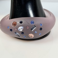 Vintage Lucite Bangle Bracelet Frosted Lavender Rhinestone Inlay Size 8.75″