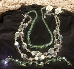 Vendome Jewelry Set, 2 Necklaces, Australian Crystal, Earrings, Bracelet, Green