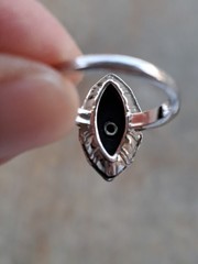 Vintage Art Deco Sterling Silver And Black Onyx Marquis Ring Missing Stone 7.5