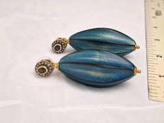 Vintage Designer 1992 Bronze Pave Gemstone Olive Tourmaline Blue Melon Earrings