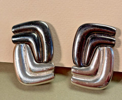 Vintage YSL Yves Saint Laurent post earrings silver/gray tone geometric design