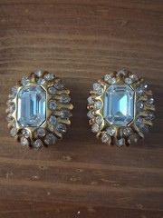 St. John Vintage White Crystal Rhinestone Goldtone Clip Earrings