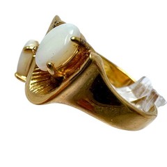 Vtg 18K HGE Gold Tone Ring Twin Oval Opalite Textured Swoop Asymmetrical Band 6