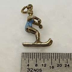 Vintage 12K Gold Filled Skier Charm Marked 1/20 12K GF Blue Enamel Water Ski