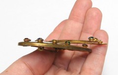 VTG Large ARTIST Palette Brushes BROOCH 1940s Brass RHINESTONE Paint Colors