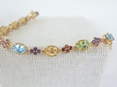 Zales 18K Gold on Sterling Silver 925 Multi Gemstone Tennis Bracelet Fits 7.5″