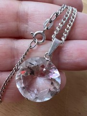 VINTAGE LARGE ROCK CRYSTAL COLORLESS WHITE QUARTZ PENDANT NECKLACE STERLING SLVR