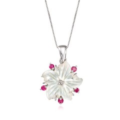 Vint Mop & Ruby Ncklc w Single Diamond in 14k White Gold 15.5 inches