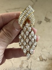 Vintage Ciner? Crystal Rhinestone Statement Drop Hinged Clip on Earrings 3″ Long